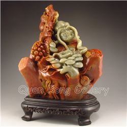 Chinese Shoushan Stone Statue - Buddhism Long Eyebrow Arhat