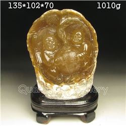 Huge Hand-carved Chinese Shoushan Stone Statue - Fortune Kids
