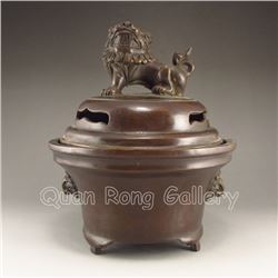 Chinese Bronze Incense Burner w Lion