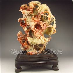 Chinese Shoushan Stone Statue - Cranes & Pine Tree