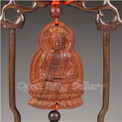 Chinese Hainan Huanghuali Wood Pendant - Kwan-yin