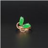 Image 1 : 18K Gold Inlay Natural Green Jadeite Diamond Ring w Certificate