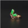 Image 3 : 18K Gold Inlay Natural Green Jadeite Diamond Ring w Certificate