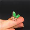 Image 6 : 18K Gold Inlay Natural Green Jadeite Diamond Ring w Certificate