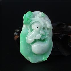 Superb Natural Jadeite Ruyi Monkey Pendant w Certificate