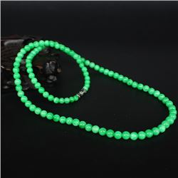 Fine Natural Jadeite Beads Necklace w Certificate