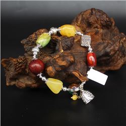 Sterling Silver,Amber,Agate,Lapis Lazuli,Jadeite Bracelet