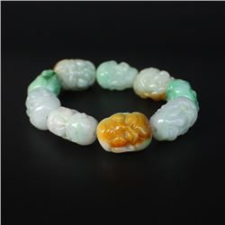 Hand Carved Natural Jadeite Arhat Head Bracelet w Certificate