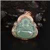Image 1 : 18K Gold Inlay Natural Jadeite Diamond Laughing Buddha Pendant w Certificate