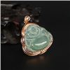 Image 2 : 18K Gold Inlay Natural Jadeite Diamond Laughing Buddha Pendant w Certificate