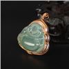 Image 3 : 18K Gold Inlay Natural Jadeite Diamond Laughing Buddha Pendant w Certificate