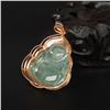 Image 4 : 18K Gold Inlay Natural Jadeite Diamond Laughing Buddha Pendant w Certificate