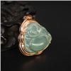 Image 5 : 18K Gold Inlay Natural Jadeite Diamond Laughing Buddha Pendant w Certificate