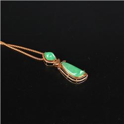 18K Gold Inlay Natural Jadeite Diamonds Pendant w Gold Chain & Certificate