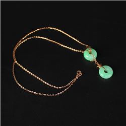 18K Gold Inlay Natural Jadeite Diamonds Pendant w Gold Chain & Certificate
