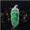 Image 3 : 18K White Gold Inlay Natural Jadeite Diamond Pendant w Certificate