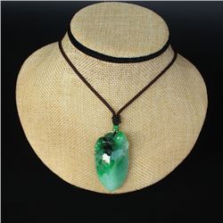 Superb Natural Green Jadeite Pendant - Monkey & Peach