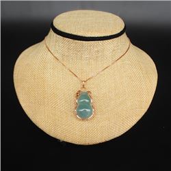 18K Gold Inlay Natural Jadeite Diamond Gourd Pendant w Gold Chain & Certificate