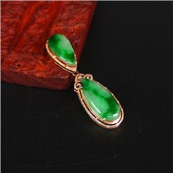 18K Gold Inlay Natural Jadeite Diamond Pendant w Certificate