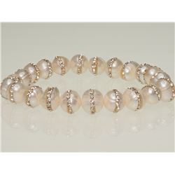 #16-GENUINE FRESHWATER  PEARL FLEXIBLE BRACELET WITH CRYSTALS