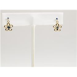 #20-10KT GOLD FLORAL PATTERNED DROP STYLE SAPPHIRE EARRINGS