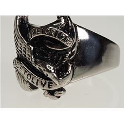 #27-STAINLESS STEEL MEN RING SIZE 11 "LIVE TO RIDE" "RIDE TO LIVE"