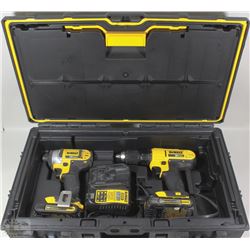 DEWALT TOOL KIT WITH 2 DRILLS, TWO -20V BATTERIES,
