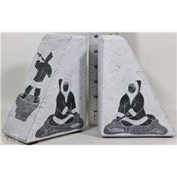INUIT  CARVED SOAPSTONE  BOOK ENDS