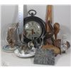 Image 1 : BOX OF ESTATE INCLUDING WOOD DECORATIONS, A CLOCK,