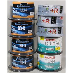 BOX OF NEW BD-R, CD-R, DVD+R DISCS