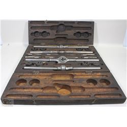 PAIR OF ANTIQUE WOODEN BOXES WITH TAP & DIE SETS