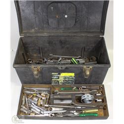 TOOL BOX FULL OF ASSORTED TOOLS ,WRENCHES,SOCKETS