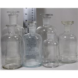 6 VINTAGE GROUND GLASS STOPPER APOTHECARY JARS