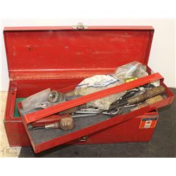 TOOL BOX WITH ASSORTED GAS FITTING TOOLS