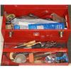 Image 1 : RED TOOL BOX FILLED WITH TOOLS AND ACCESSORIES