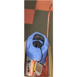 LOT OF CAMPING EQUIPMENT INCL HEATER,SKEWERS, BUCK