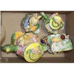ONNBUS FITZ &FLOYD 1993 RABBIT TEAPOT SET+PIGGY