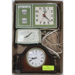 LOT OF 3 VINTAGE & NEWER CLOCKS - BULOVA MANTLE