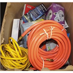 BOX OF HOMEOWNER SUPPLIES INCLUDING EXTENSION CORD