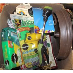 BOX OF GARDENING SUPPLIES INCLUDING WATER WAND