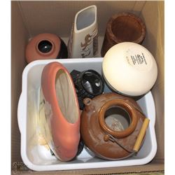 BOX OF MEXICAN THEMED PLANTERS, VASES AND, MORE