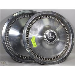2 VINTAGE FORD HUBCAPS WITH # ON BACK, LINCOLN SYMBOL