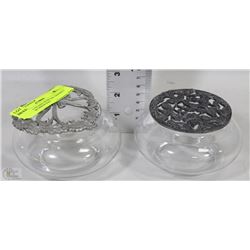 LOT OF 2 GLASS+PEWTER TRINKET BOXES