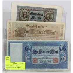 THREE GERMAN BANKNOTES INCLUDING 1920 100 MARKS,
