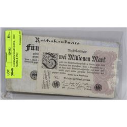 TWO GERMAN BANKNOTES - 1922 500 MARK & 1923