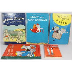 4 BABAR ANTIQUE HARD COVER BOOKS FROM 1930-40 AND