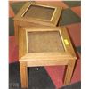 Image 1 : SET OF SOLID WOOD END TABLES WITH WICKER DESIGN
