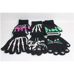 6 PACK OF GLOW IN THE DARK HALLOWEEN GLOVES