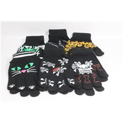 6 PACK OF GLOW IN THE DARK HALLOWEEN GLOVES