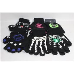 6 PACK OF GLOW IN THE DARK HALLOWEEN GLOVES